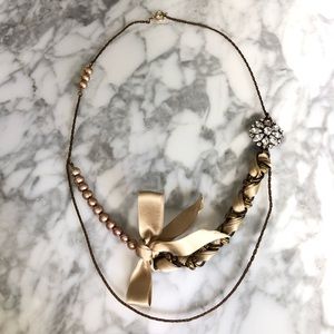 Faux pearl and grosgrain ribbon necklace